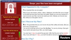 Скриншот компьютера, зараженного вирусом WannaCry. Калифорния, 15 мая 2017 года.