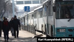 Припаркованные вдоль дороги автобусы. Иллюстративное фото.