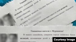 Листовки, которые разбросали в подъезде Виолетты Грудиной